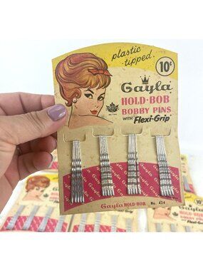 Vintage 1950s bobby pins, Gayla Canada, Hold-Bob Flexi-Grip, silver tone, NOS